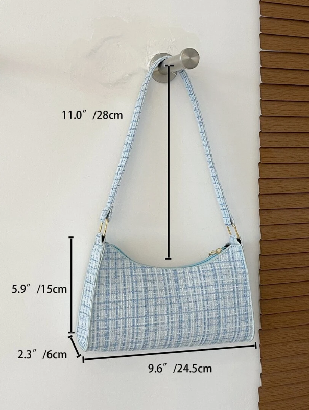 Elegant Skuldertaske i Lyseblå Tweed