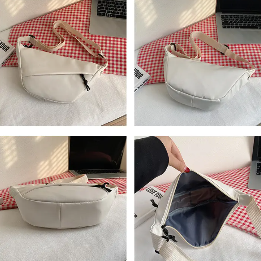 Sling taske, nylon curved bag, lille skuldertaske i hvid