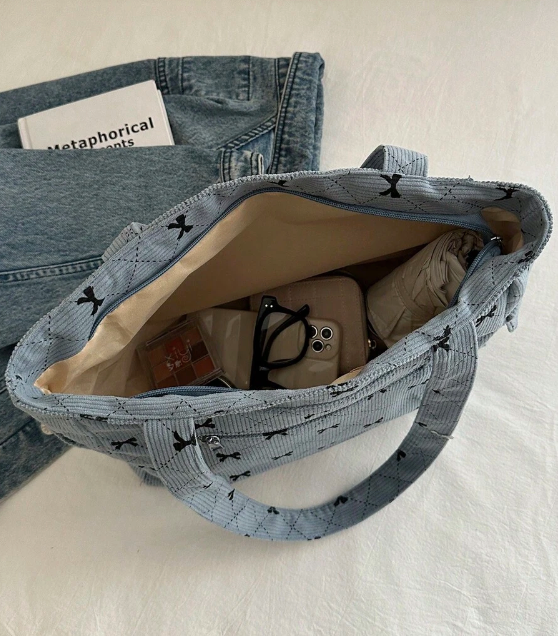 Tote Bag med Sløjfe-Mønster - Fås i 4 Farver