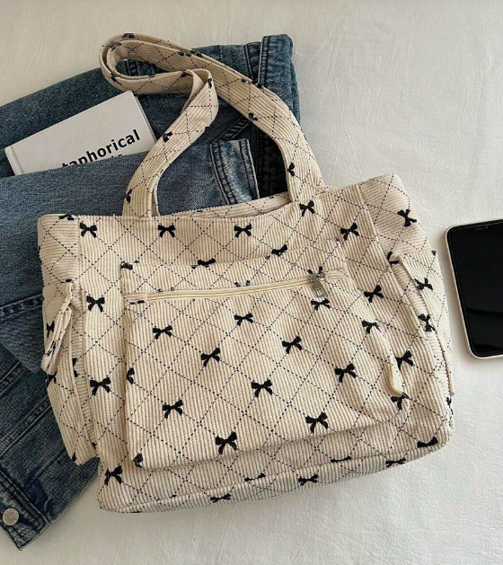 Tote Bag med Sløjfe-Mønster - Fås i 4 Farver
