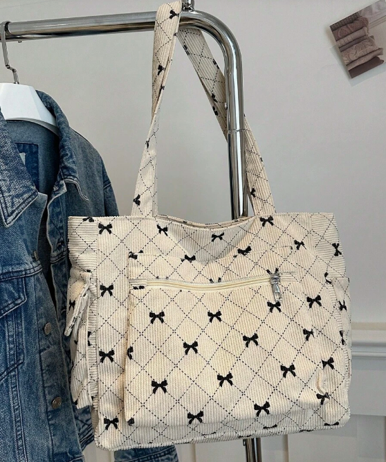 Tote Bag med Sløjfe-Mønster - Fås i 4 Farver
