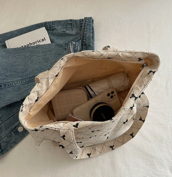 Tote Bag med Sløjfe-Mønster - Fås i 4 Farver