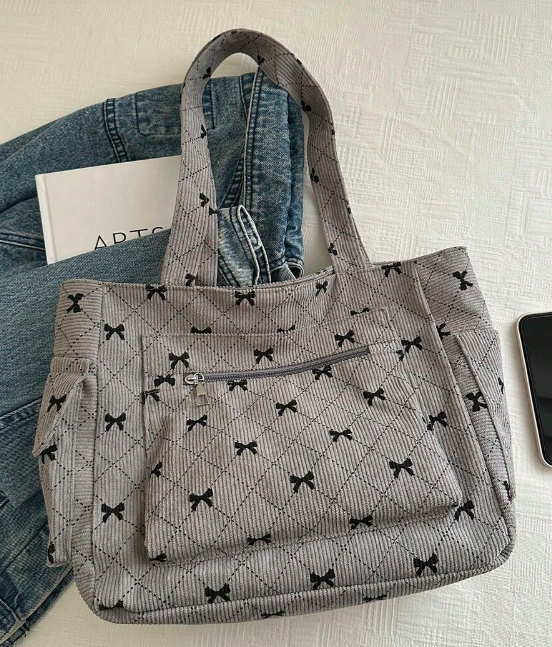 Tote Bag med Sløjfe-Mønster - Fås i 4 Farver