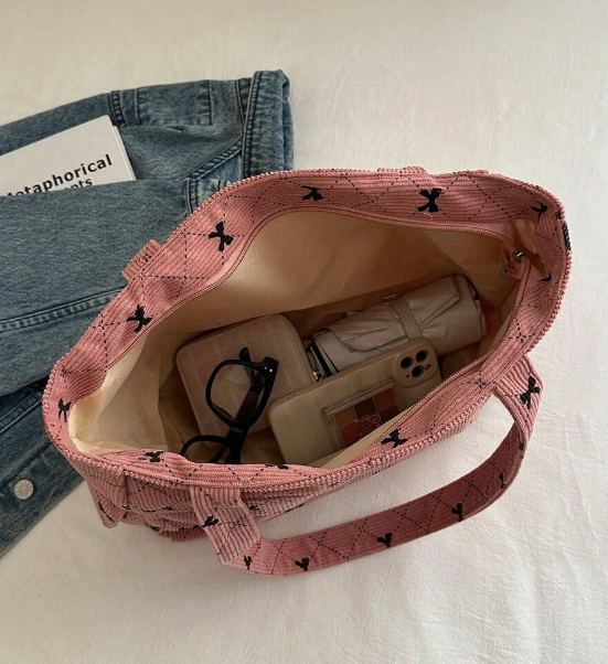 Tote Bag med Sløjfe-Mønster - Fås i 4 Farver