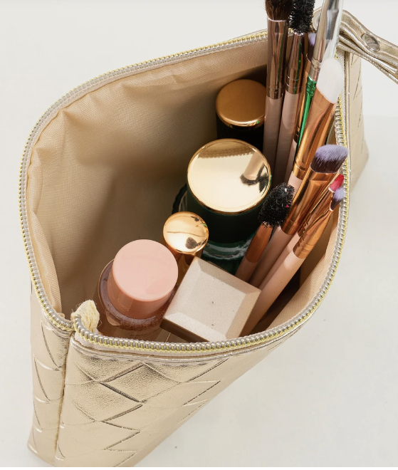 Elegant Guld Makeup-Taske med Flettet Design