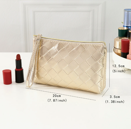 Elegant Guld Makeup-Taske med Flettet Design