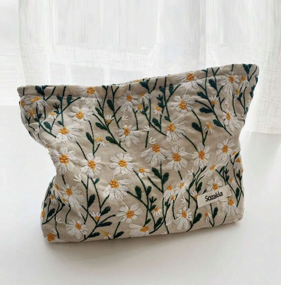 Broderet Makeup-Taske med Blomsterdesign