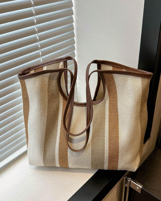 Stribet Shopper Taske med Rummelig Opbevaring