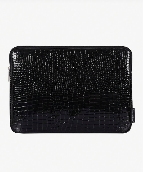 Sort Laptop Sleeve med Krokodillemønster – 39 cm