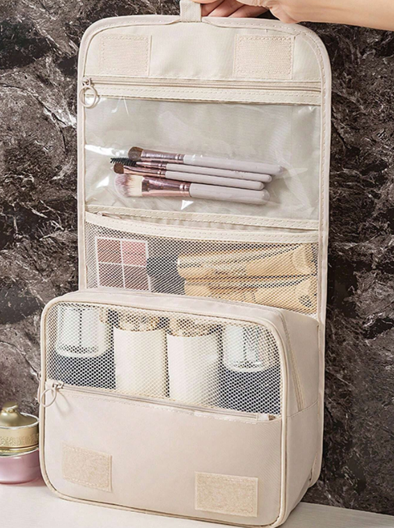Rejsevenlig Toilettaske med Flere Rum – Beige