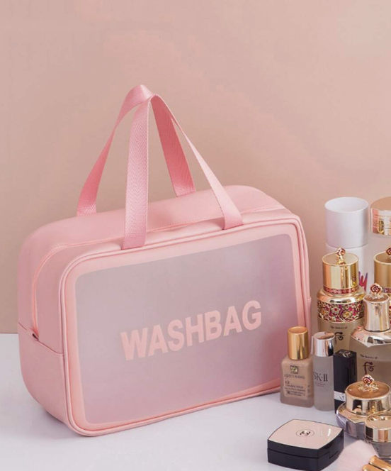 Stylish Toilettaske med Gennemsigtig Forrude - Fås i Beige, Sort og Pink